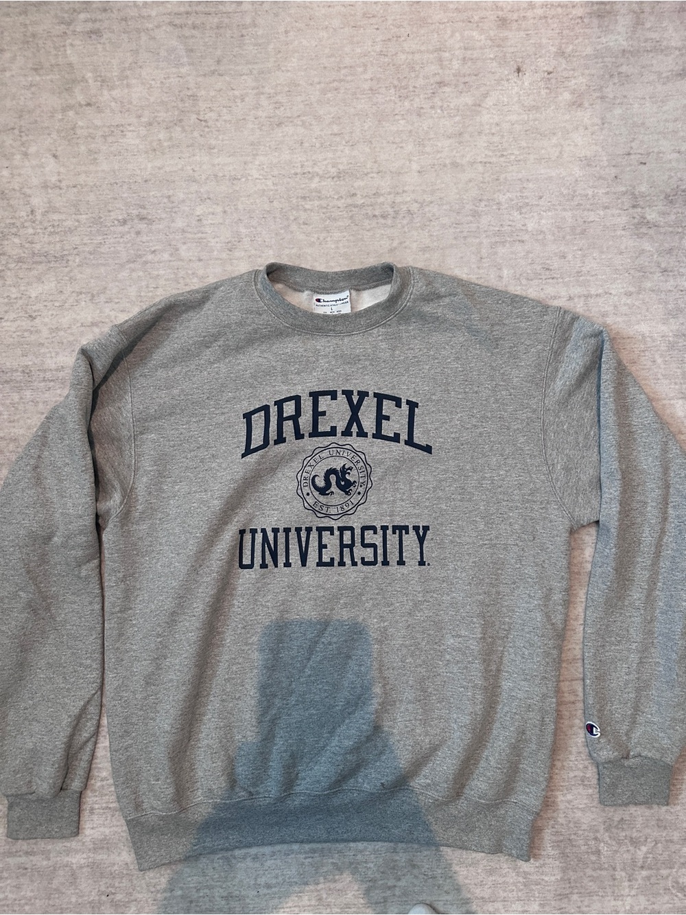 Champion Gray Drexel University Crewneck Sweatshirt with Navy Print